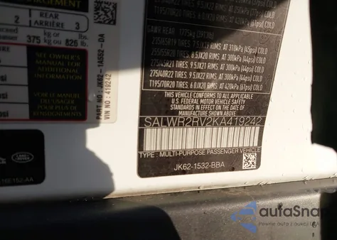 2019 Land Rover Range Rover Sport Hse from USA, damaged, VIN SALWR2RV2KA419242